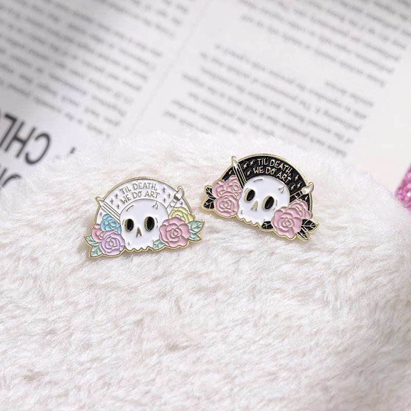 Unique Skull Head Plant Flower Series Alloy Brooch Pin For Halloween Decor