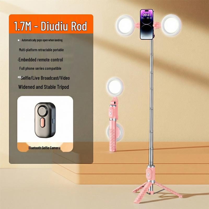 Portable Selfie Stick with Floor Tripod & Remote Control for Mobile Photography & Live Broadcast