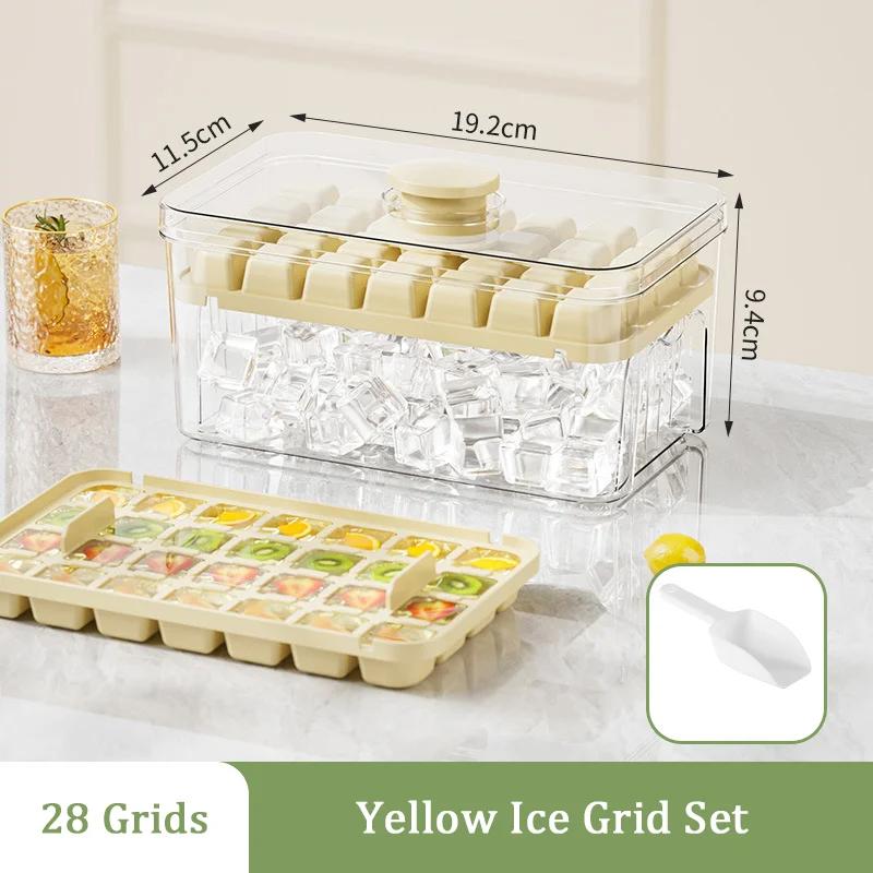 Press Ice Tray Bucket 28/56 Grids Ice Cube Mold Portable Ice Box Ice Cube Tray Multifunctional Ice Maker with One-touch To Relea