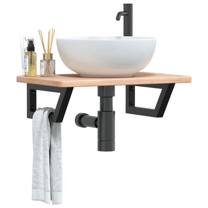 VidaXL Wall-mounted Vanity Shelf Steel and Solid Oak Wood, Floating Vanity Shelf, Vanity Shelf To Place 3302335