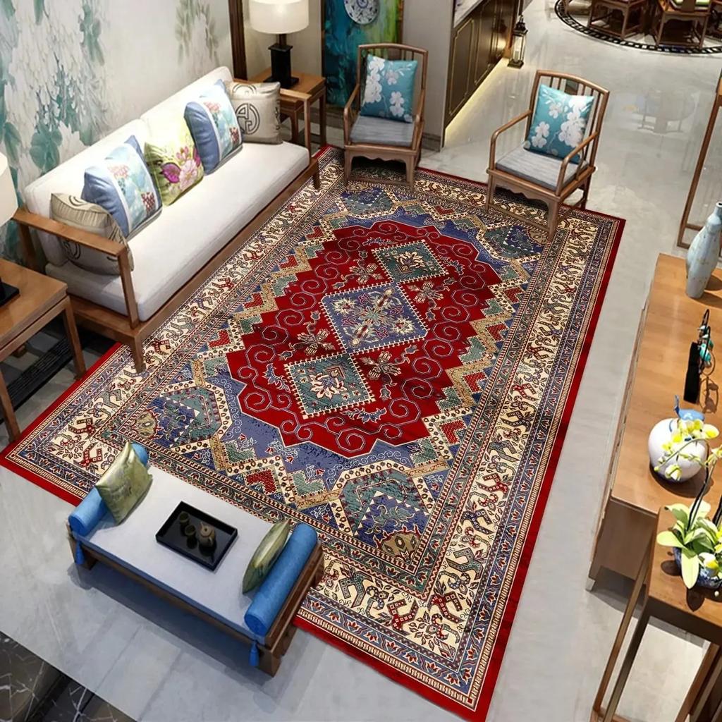 Persian Luxury Carpets Living Room Bedroom Kitchen Retro Red Home Decoration Rugs Soft Washable Non-slip Washroom Floor Mats