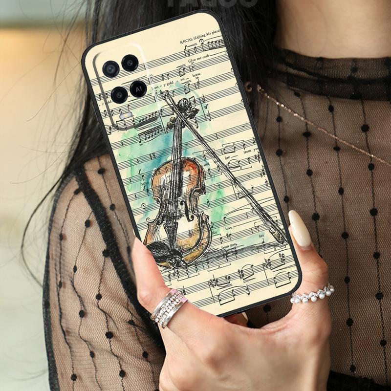 Violin Piano Case For Oppo A80 A60 A40 A17 A57 A77 A74 A54 A94 A78 A98 A18 A38 A58 A96 A76 A16 A15 A5 Pro