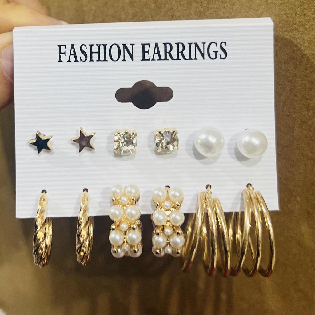 XP17 Gold Geometric Pearl Hoop Earring Set