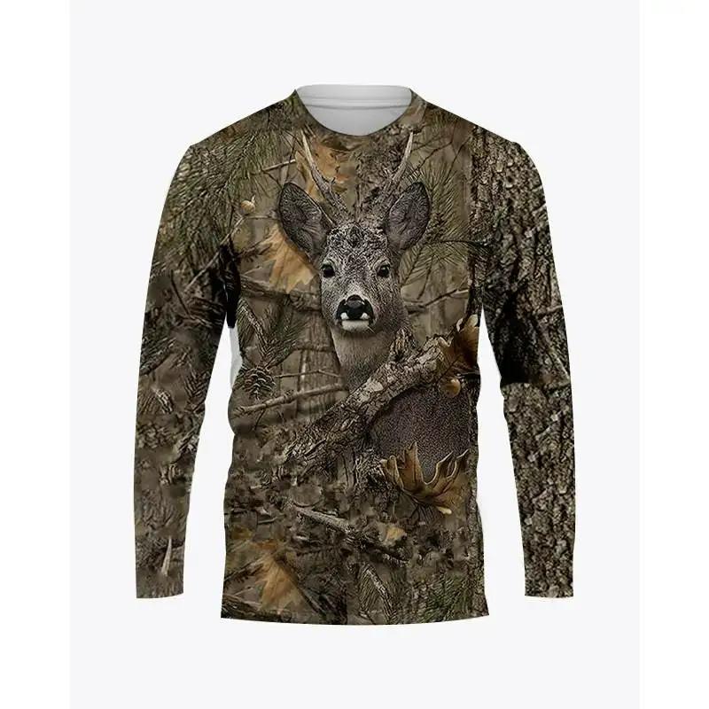 Camouflage Wild Hunting Animal Graphic T-Shirts 3D-gedrucktes Streetwear-T-Shirt für Herren und Damen, O-Ausschnitt, langärmeliges T-Shirt