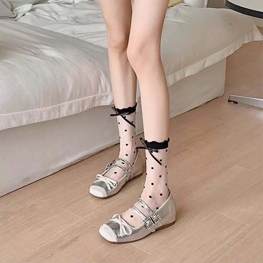 Girls Sheer Polka Dot Ankle Cute Ultrathin Transparent Mesh Socks See Through Elastic Princess Socks for Summer