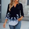 3/4-ermetopper for kvinner T-skjorte Casual Trompetermer Trykk Tunika V-hals Pullover Bluse