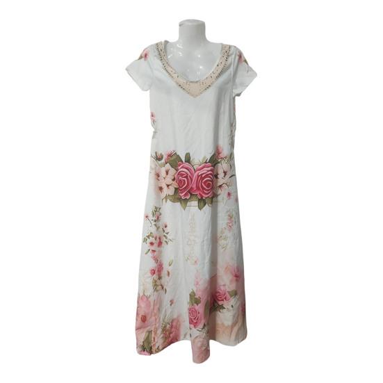 Damen Blumenmuster Maxikleid Kurzarm V-Ausschnitt Schwingkleid Boho Fließend A-Linie