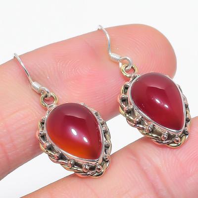 Natural Carnelian Gemstone Handmade 925 Solid Sterling Silver Earring 1.25" H0t87