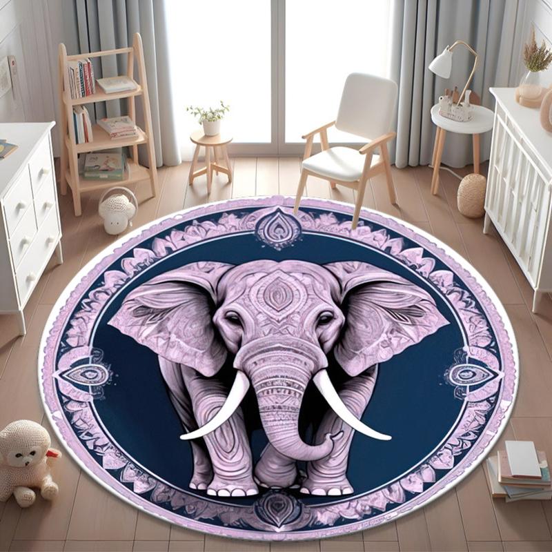 1Pc Elephant Circular Print Rug - Home Decoration Carpet For Living Room Bedroom Flooring Computer Chair Area Rug