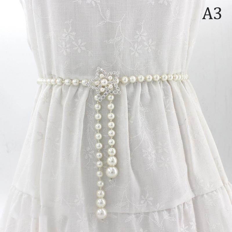 Sweet Bowknot Dress Pearl Waist Chain  Belts For Women Waist Chain