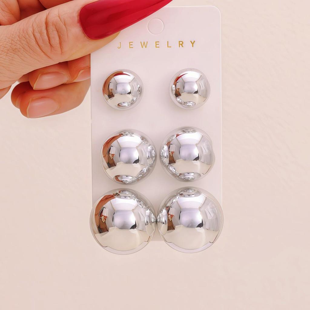 Trendy Gold & Silver Women's Round Stud Earring Set - Small, Medium, Large Sizes