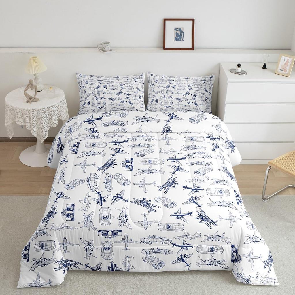 Feelyou Cartoon Car Kids Comforter Set Construction Bedding Set for Boys Toddler Decor Equipment Trucks Comforter Cartoon Car Excavator Trac