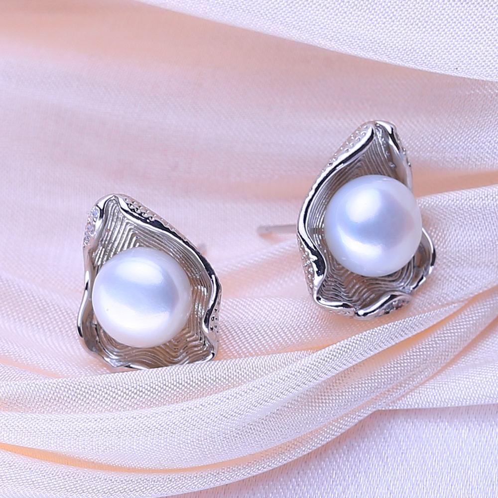 LSOOYH Natural Freshwater Cultured Pearl Earrings Silver Color Stud Earrings Fashion Gifts For Women Wholesale