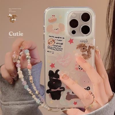 Double Layer Cute Little Animals for IPhone15 with Hanging Chain 17promax for 16 for Apple 14 Mobile Phone Case 11 Korean Style