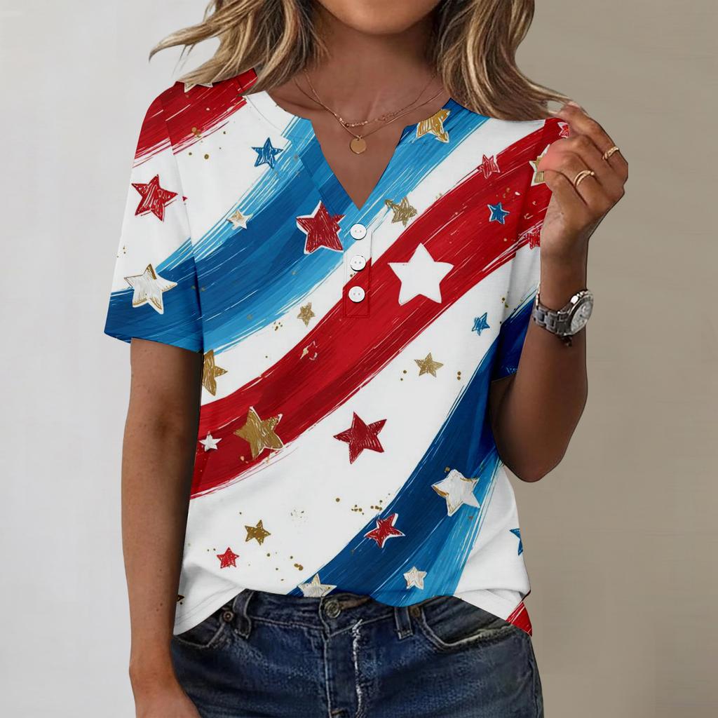 Women's Fashionable Casual Independence Day Print Blouse