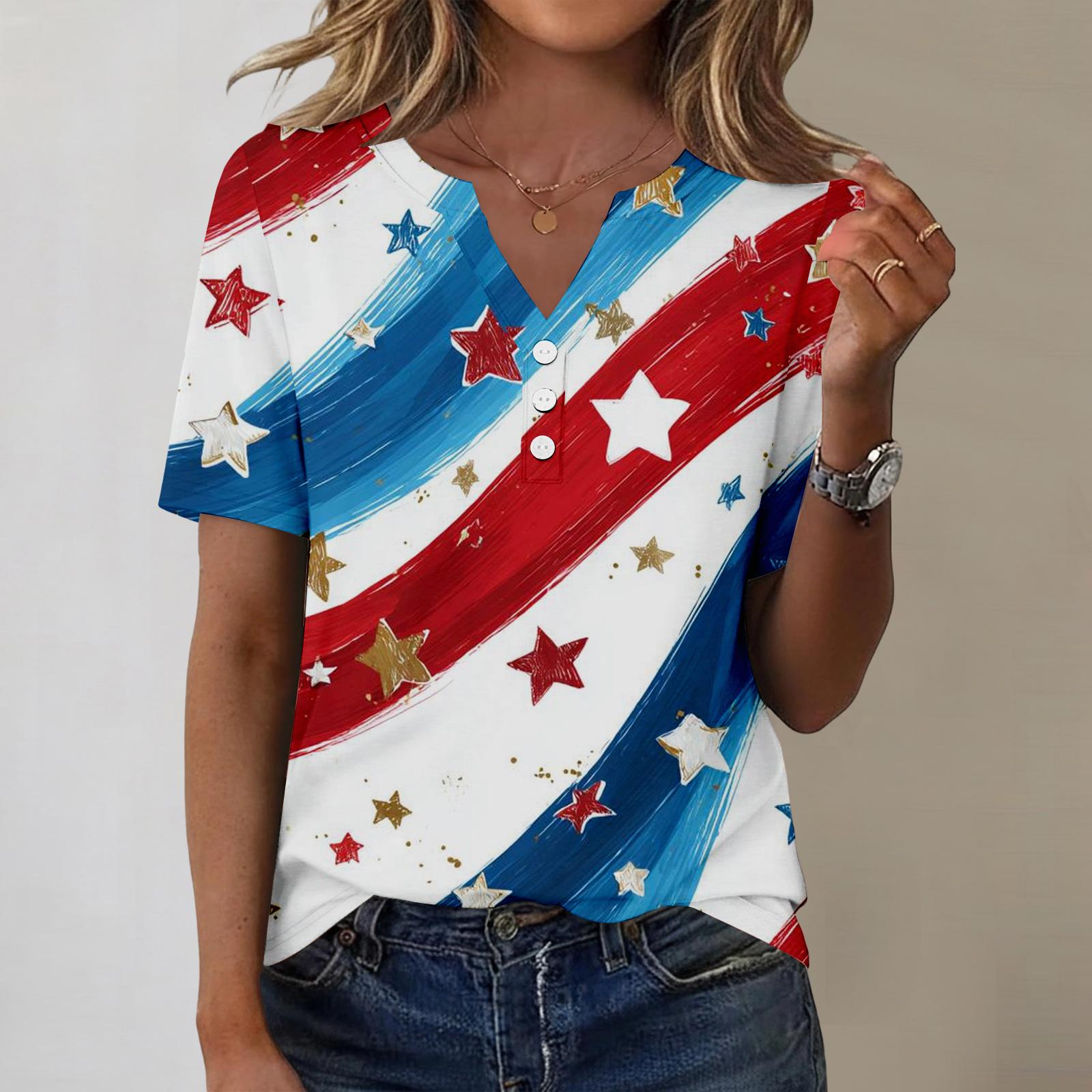 

Women s Fashionable Casual Independence Day Print Blouse XL кавун червоний колір