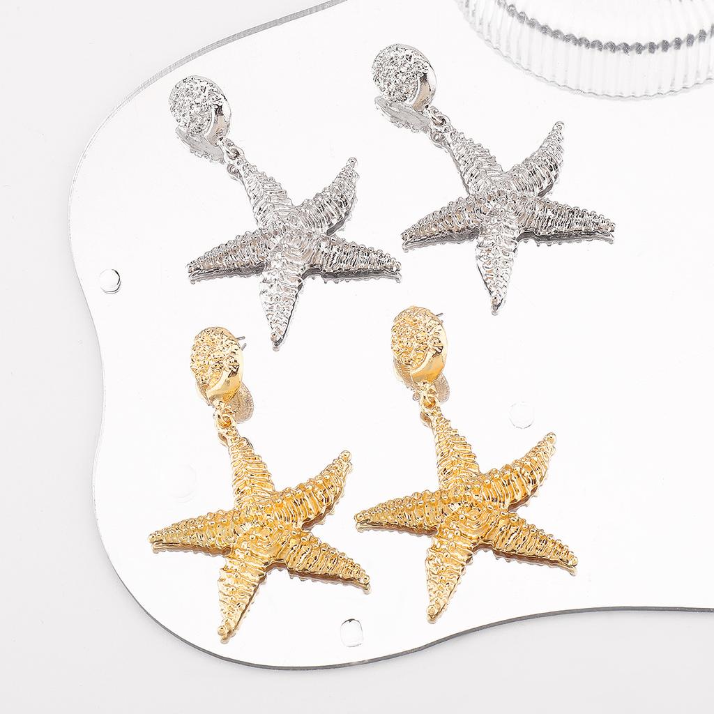 European American Cross Border Alloy Texture Ocean Series Starfish Earrings For Women Summer Vacation Travel Wear Ear Jewelry