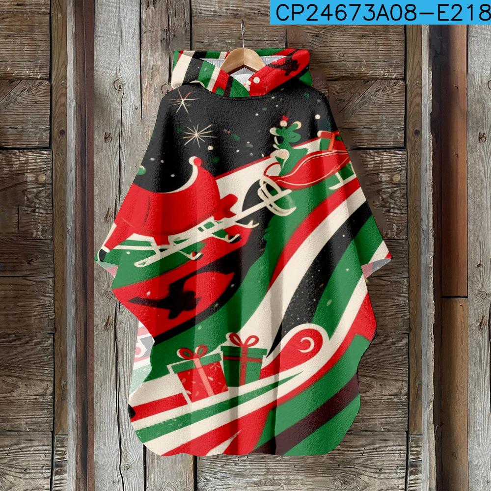 Digital Print Women's Hooded Cloak for Halloween and Christmas