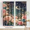 2PCS Deep Blue Starry Moon Lantern Floral Curtains   Festive Style   Bedroom and Living Room   Drawbar Pocket Style