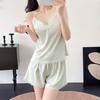Ice Silk Pajamas Women's Sexy Lace Suspender Shorts Set Spring Summer Summer Thin Homewear with Chest Pad