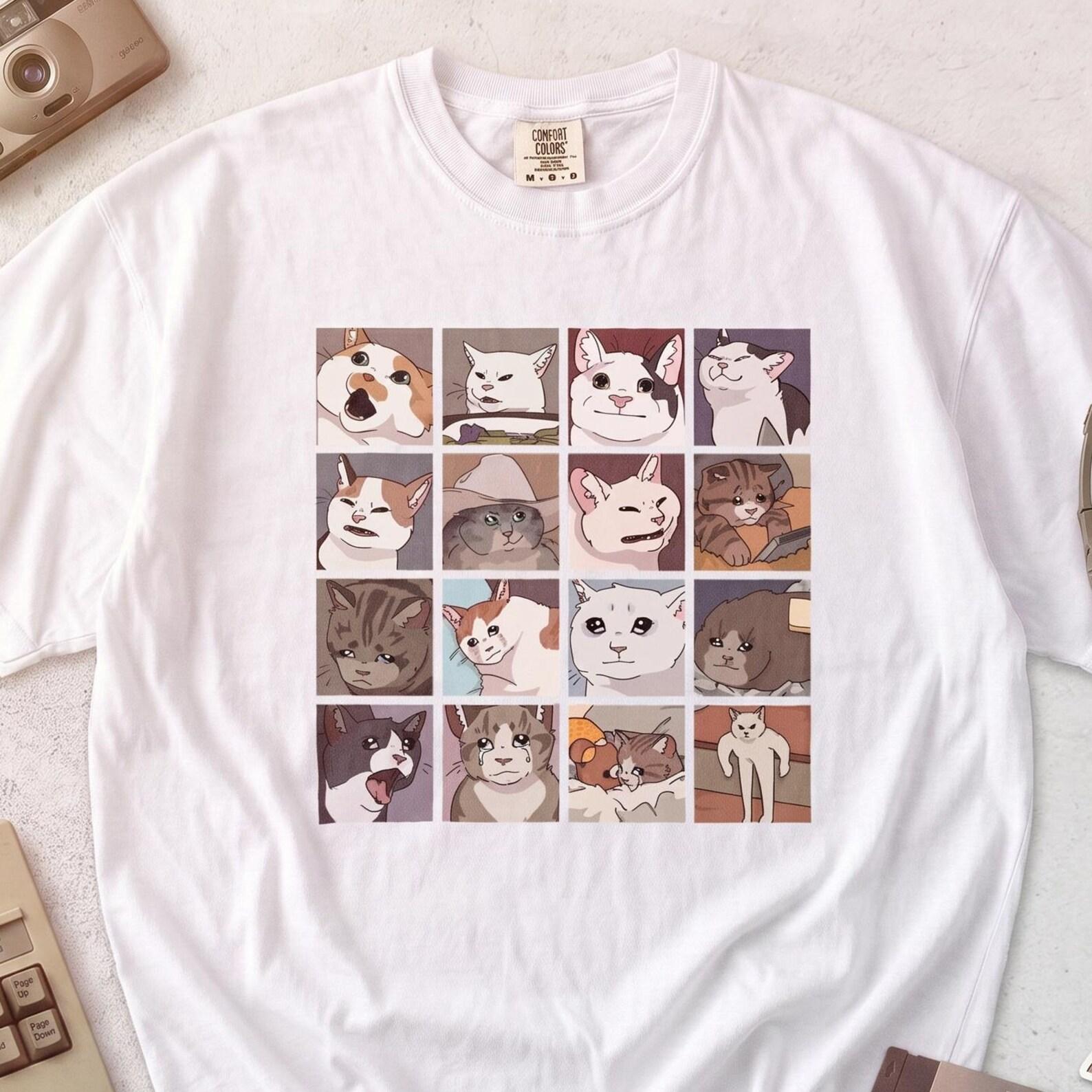 Funny Cat Collage Shirt, Retro Anime Cat Graphic Tee, Kawaii Pet Lover Apparel XL