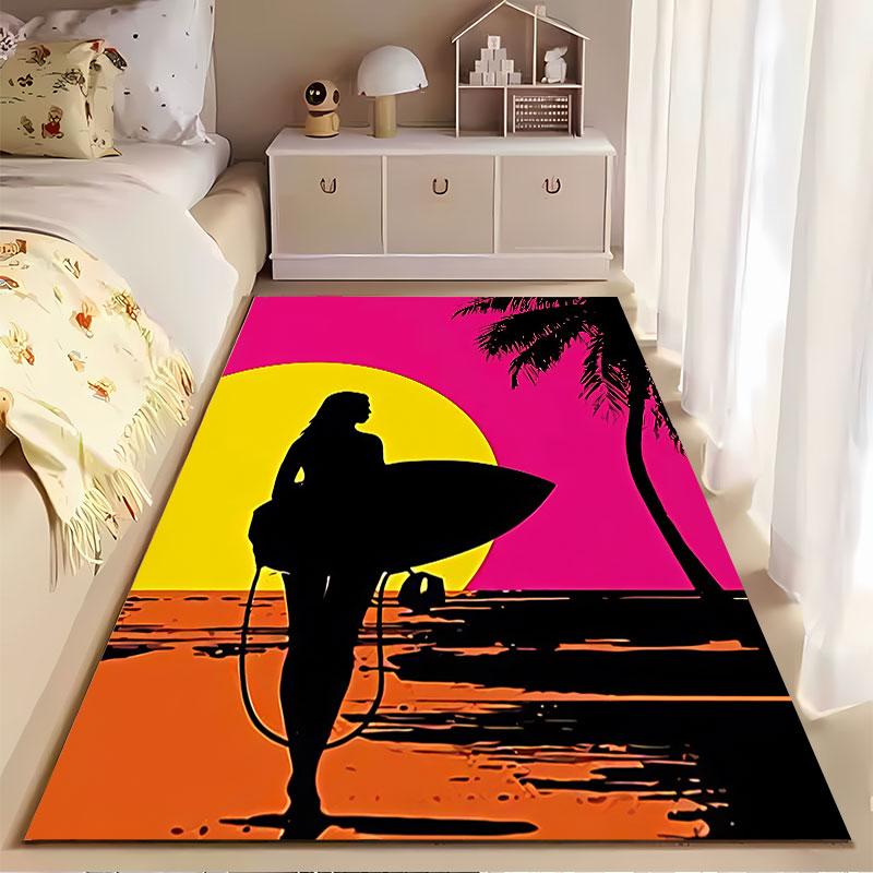 Surfer Silhouette Sunset Scene suitable as a non-slip mat for the living room or bedroom sofa