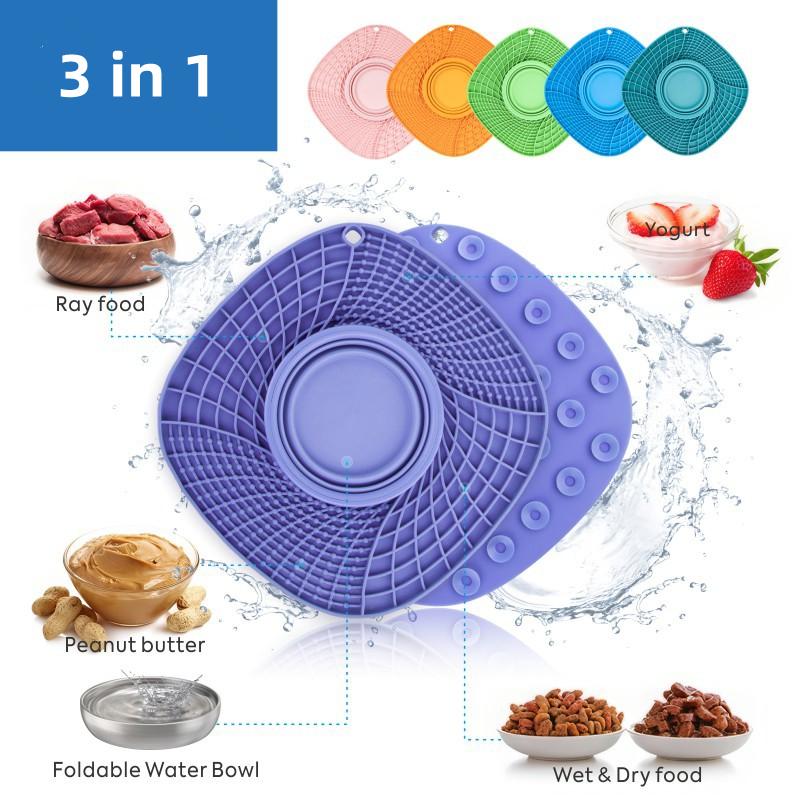 Pet  Placemat Folding Silicone Cat Dog Slow Food  With Suction Puppy Licking Feed Drink Mat Portable Placemat  Supplies