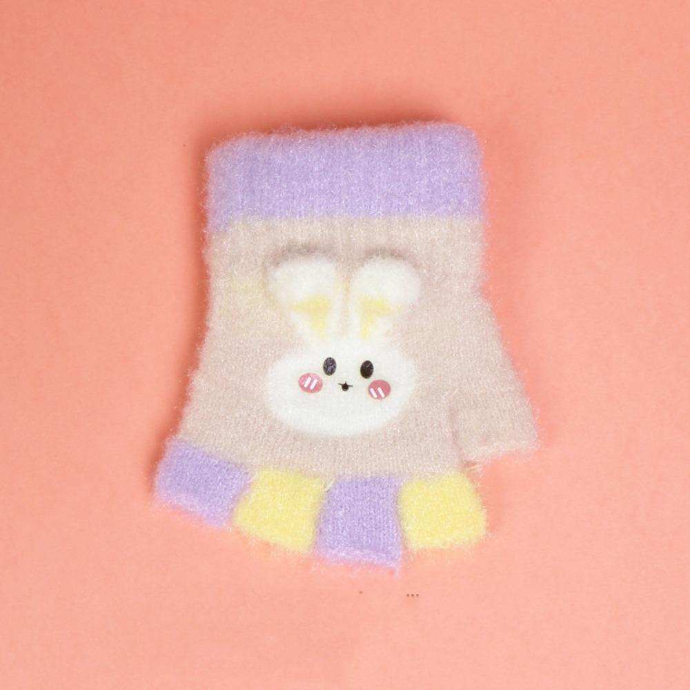 

Wool Kids Fingerless Gloves Coldproof Knitted Mittens Winter Plush Gloves For 0-2 Years Kids бежевый