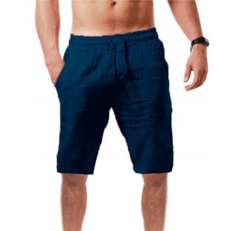 Yoxier Nieuwe Heren Katoen Linnen Shorts Zomer Casual Ademend Effen Kleur Linnen Korte Broeken Fitness Streetwear Broeken M marineblauwe kleur