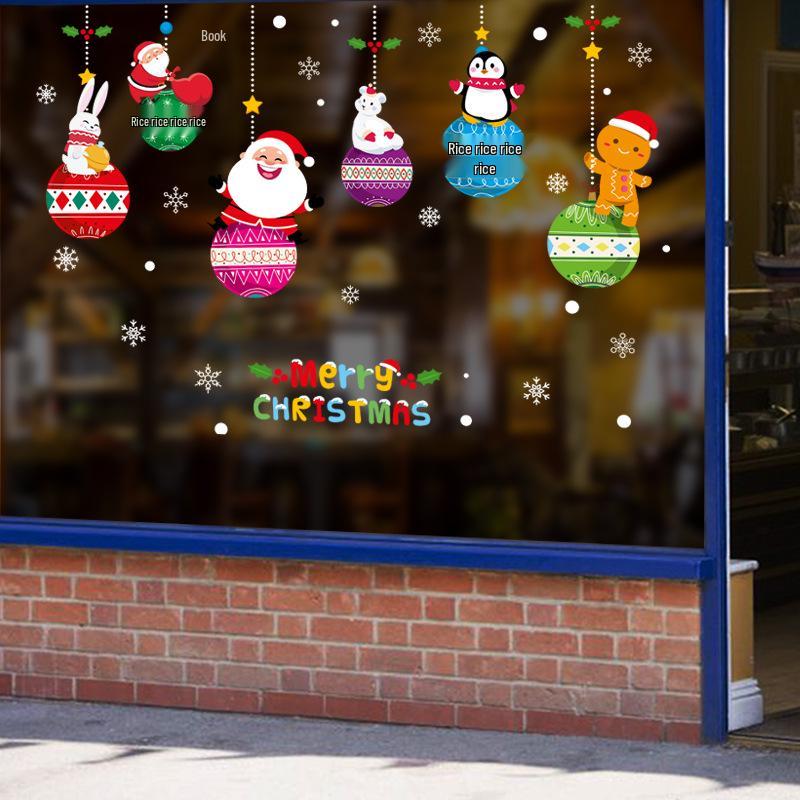 2025 Рождественский Санта и Снеговик Наклейка на Стеклянную Дверь Стену