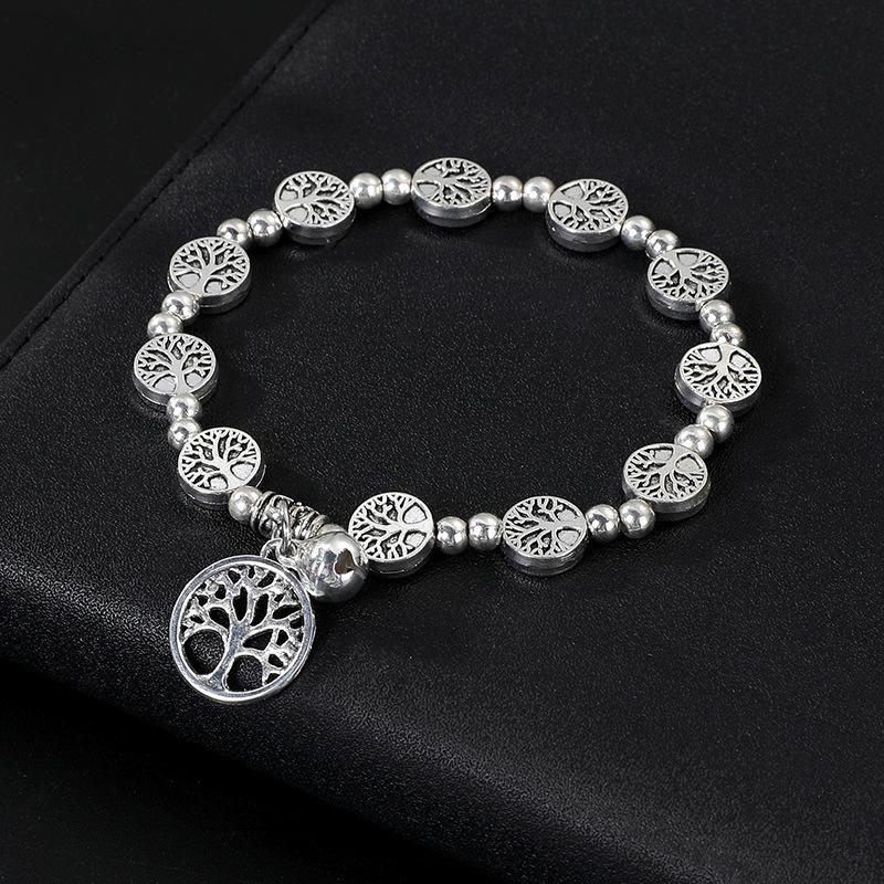 Abacus Leaf Lock Pendant Miao Women's Bracelet Alloy Imitation Silver Bead Bracelet Jewelry