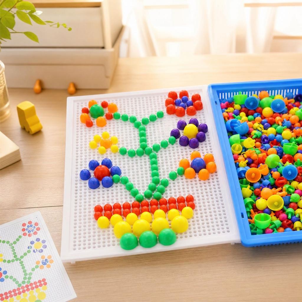 Kids Peg Puzzle Board Toy - 296 Large Building with Pegboard and Pattern Cards, Preschool Educational Learning Toy for Toddlers