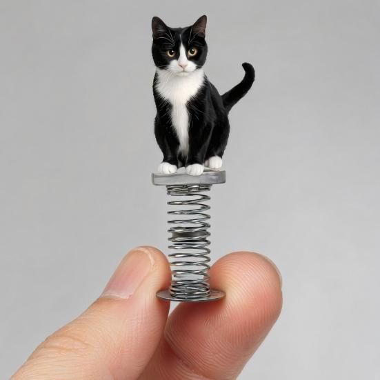 Cat Spring Car Rocking Black White Cat Figurine 2d Flat Acrylic Swaying Dashboard