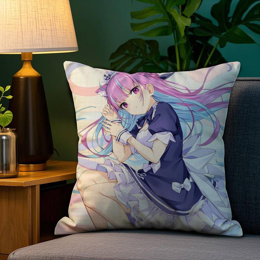 H-Hololive M-Minato Aqua Pillow Case Plush Fabric Soft Double Sided Print Sofa Cushion Cover Throw Pillow Covers