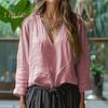 Dámská košile s dlouhým rukávem s výstřihem do V, jednobarevná, ležérní volný střih, topy, všestranná halenka na práci, na denní nošení, na párty