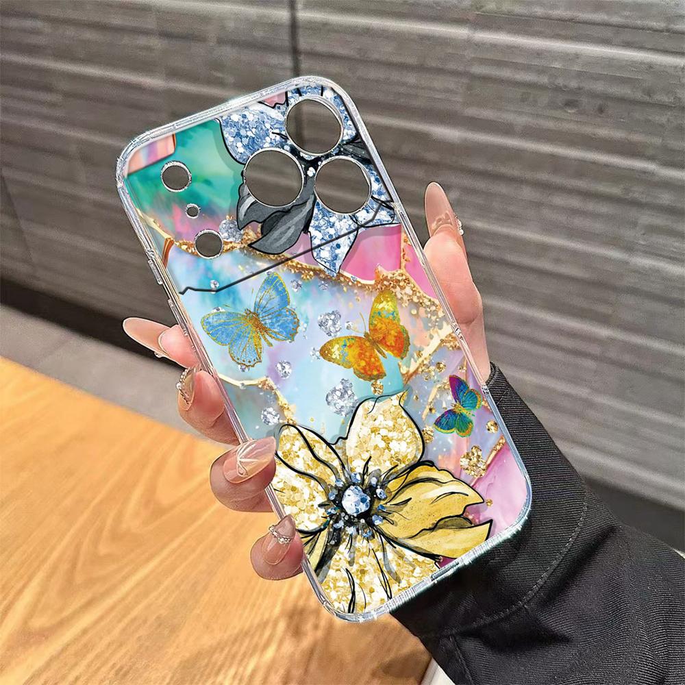 Transparent Clear Lavender Phone Case For Apple Iphone 17 Pro Max 16 15 14 Plus 17Air Rose Flower Oil Painting Shockproof Cover