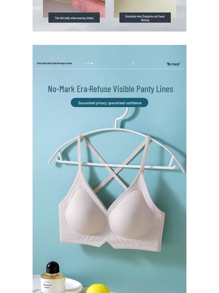 Thin Strap Crossover Backless Push-Up Bra for Small Busts - Seamless, Wirefree, Anti-Sagging, Thin Cup Bra for Women.