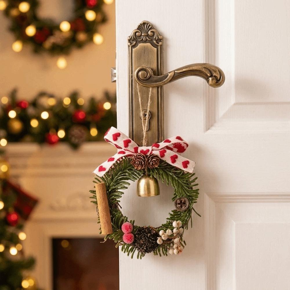 Cute Xmas Tree Ornament Red Velvet Bow Jingle Bells Door Hanger Festive Christmas Pendant Holiday