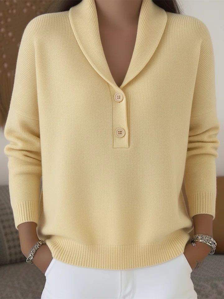 Knitted button women's sweater autumn and winter new solid color polo collar casual fashion women's Christmas sweater