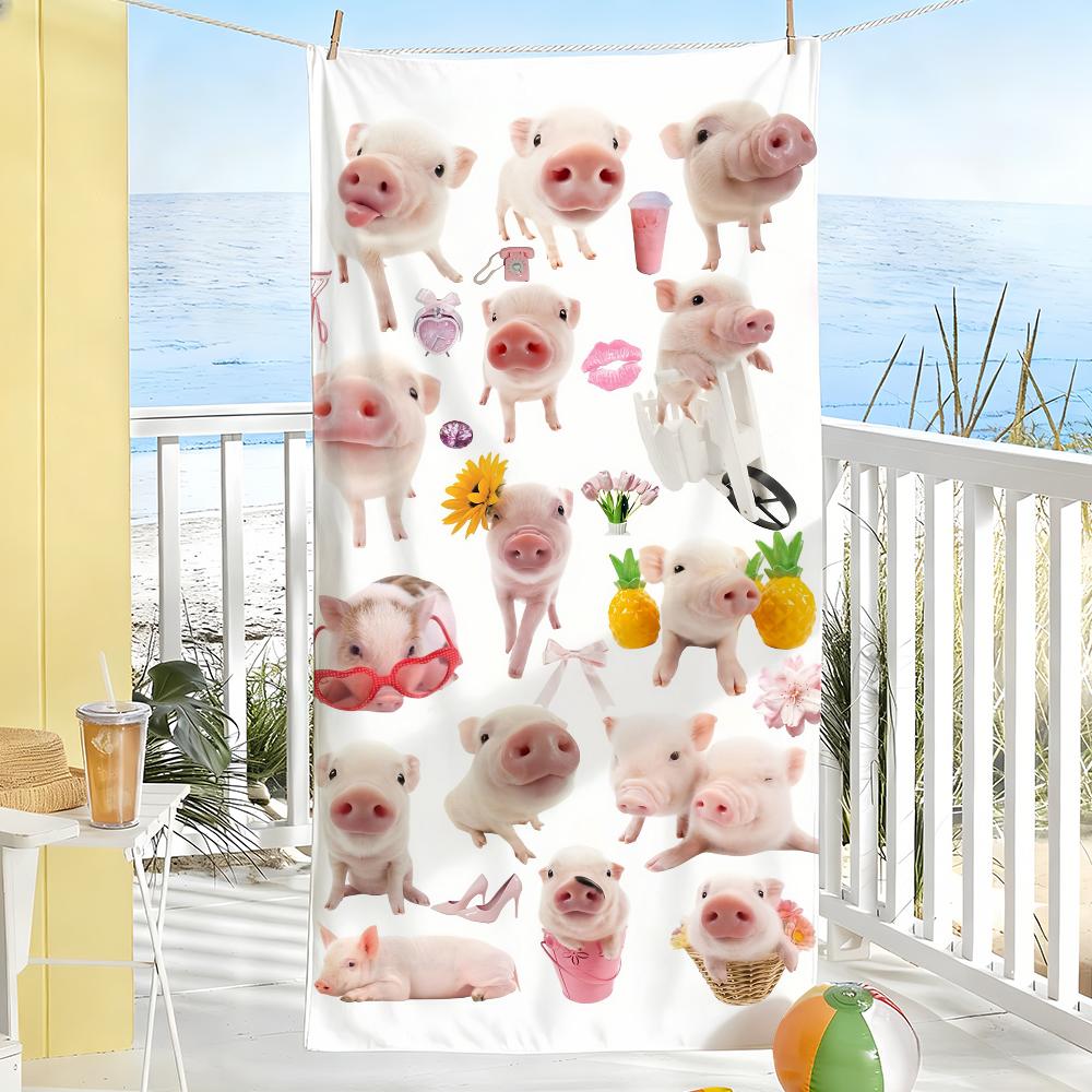 Cute Pig Towel For Swim Yoga Gym Quick Drying Soft and skin-friendly Beach Towels All-Season