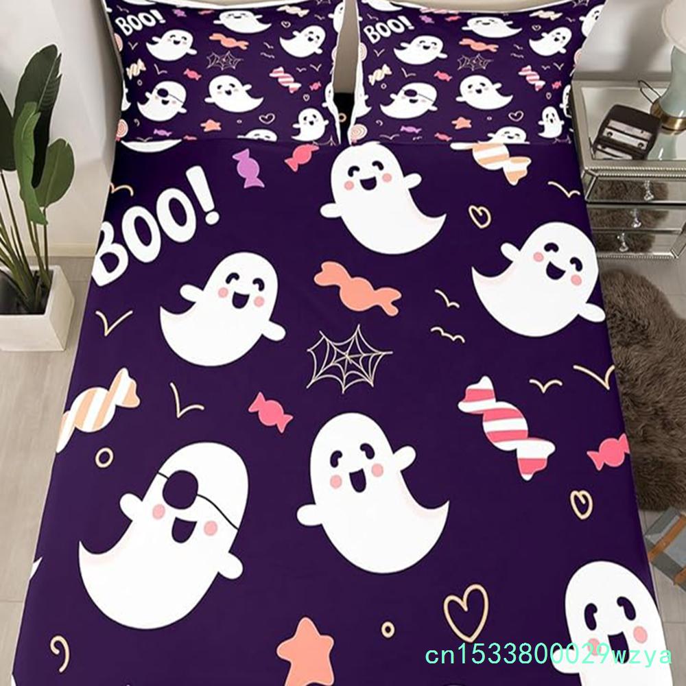 Cute Ghost Bedding Set For Boys, Girls, Teenagers, Bats, Pumpkin Lanterns, Halloween