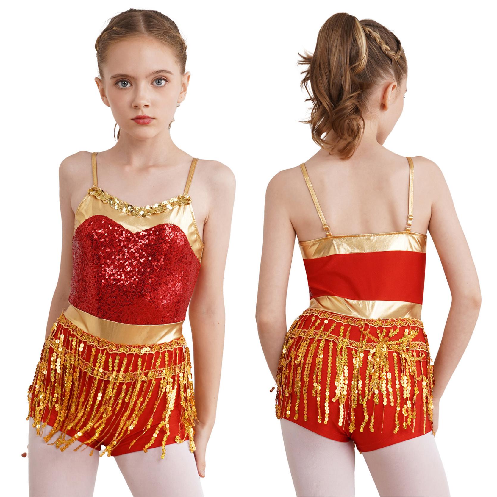 Justaucorps Danse Fille Paillettes – Costume Ballet/jazz – Avec Bandeau Cheveux – Tissu Brillant Et Confortable