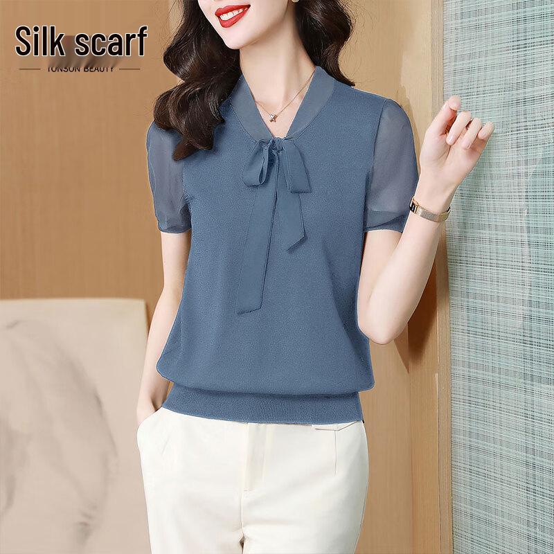 Sibaishe Women s V-Neck Knit Short Sleeve Top XXL