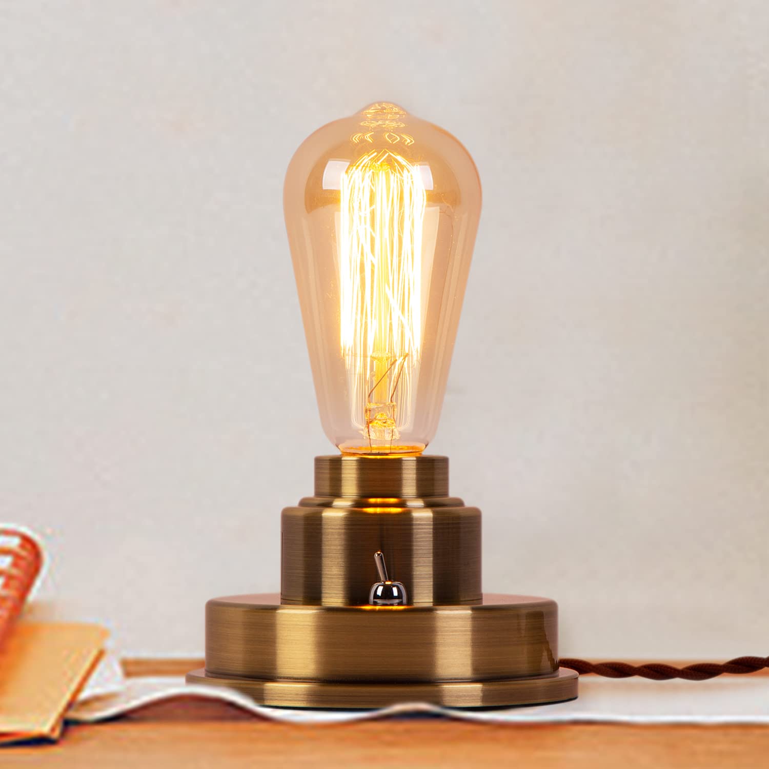 

Cerdeco TBL17, a rugged, industrial-inspired, antique-style single-light desk lamp with a bronze-plated base that accentuates the bare bulb. Perfect