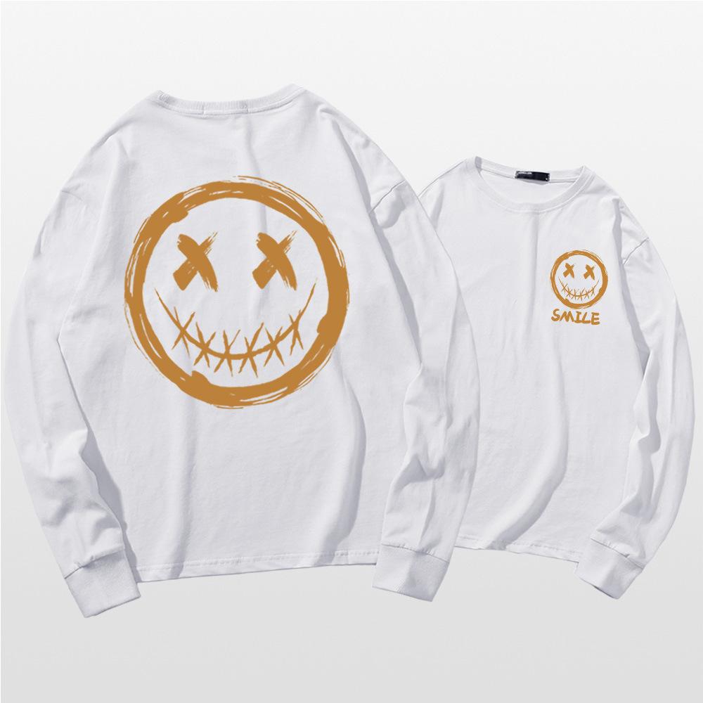 Japanese long-sleeved T-shirt men's summer tide personality graffiti smiley face print little devil grimace Hong Kong style loose top