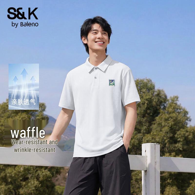 Baleno Men s Waffle Knit Stand-Up Collar Short-Sleeve Polo Shirt L