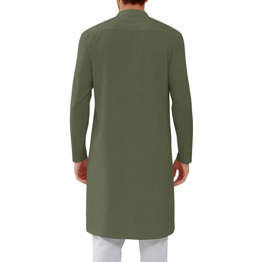 Mens Kaftan Thobe Button Down Casual  Shirts Long Sleeve Robe Cotton Linen Muslim Gown Shirt
