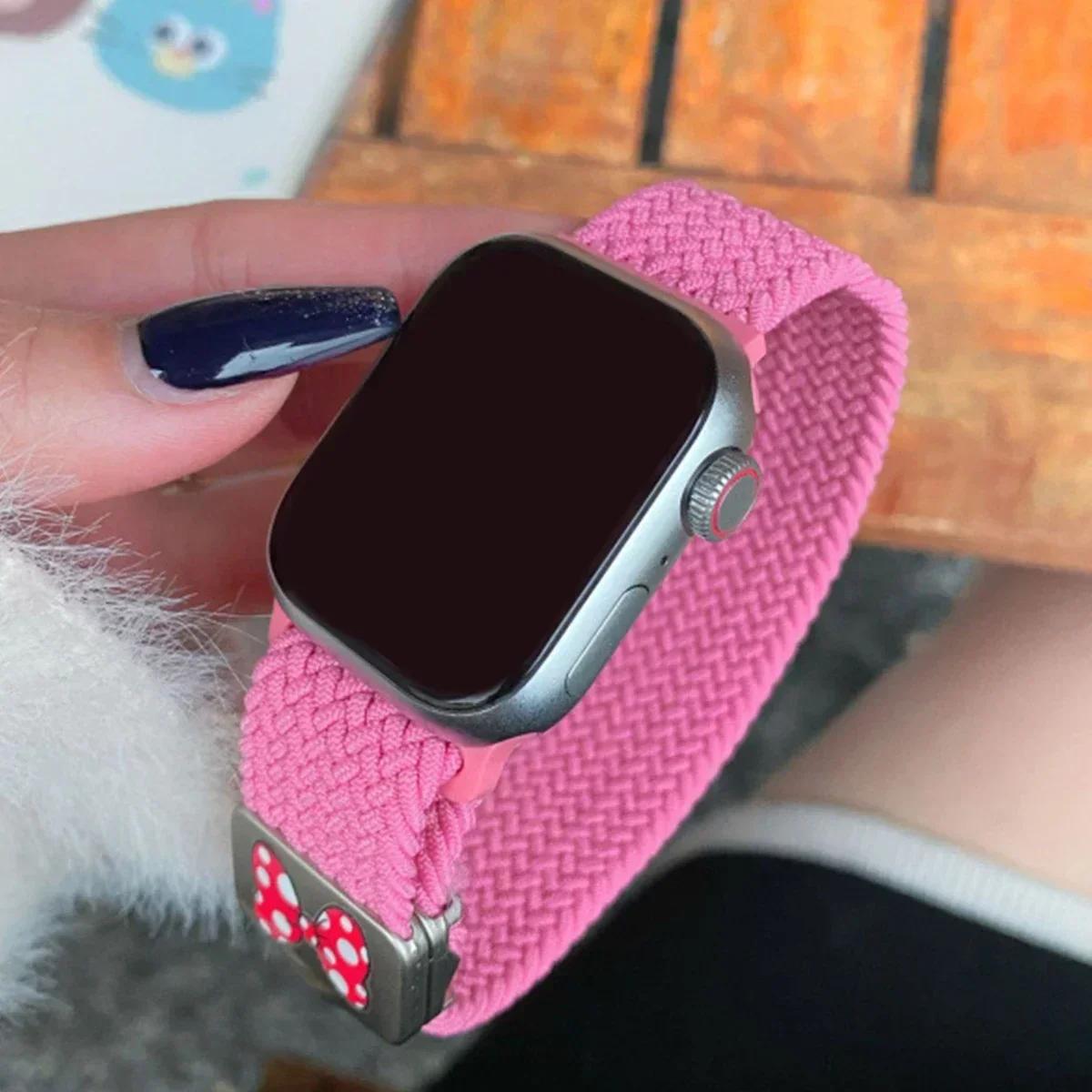 

Мультяшный милый ремешок с бантиком на магнитной застежке для ремешка Apple Watch Ultra2 49 мм 45 мм 44 41 42 Correa для iWatch Series 10 9 8 SE 7 6 38 40 41mm S10-42mm розовый