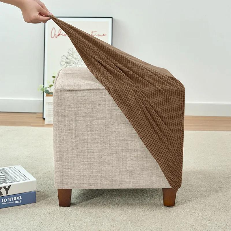 Square Elastic Ottoman Cover Polar Fleece Foot Stool Covers Stretch Footrest Slipcovers House Pouf Furniture Protector