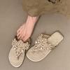 Soft Leather Version~ Beautiful Pearl Toe Flat Bottom Cool Slippers Women Wear Bohemian Holiday Wind Beach Flip-flops